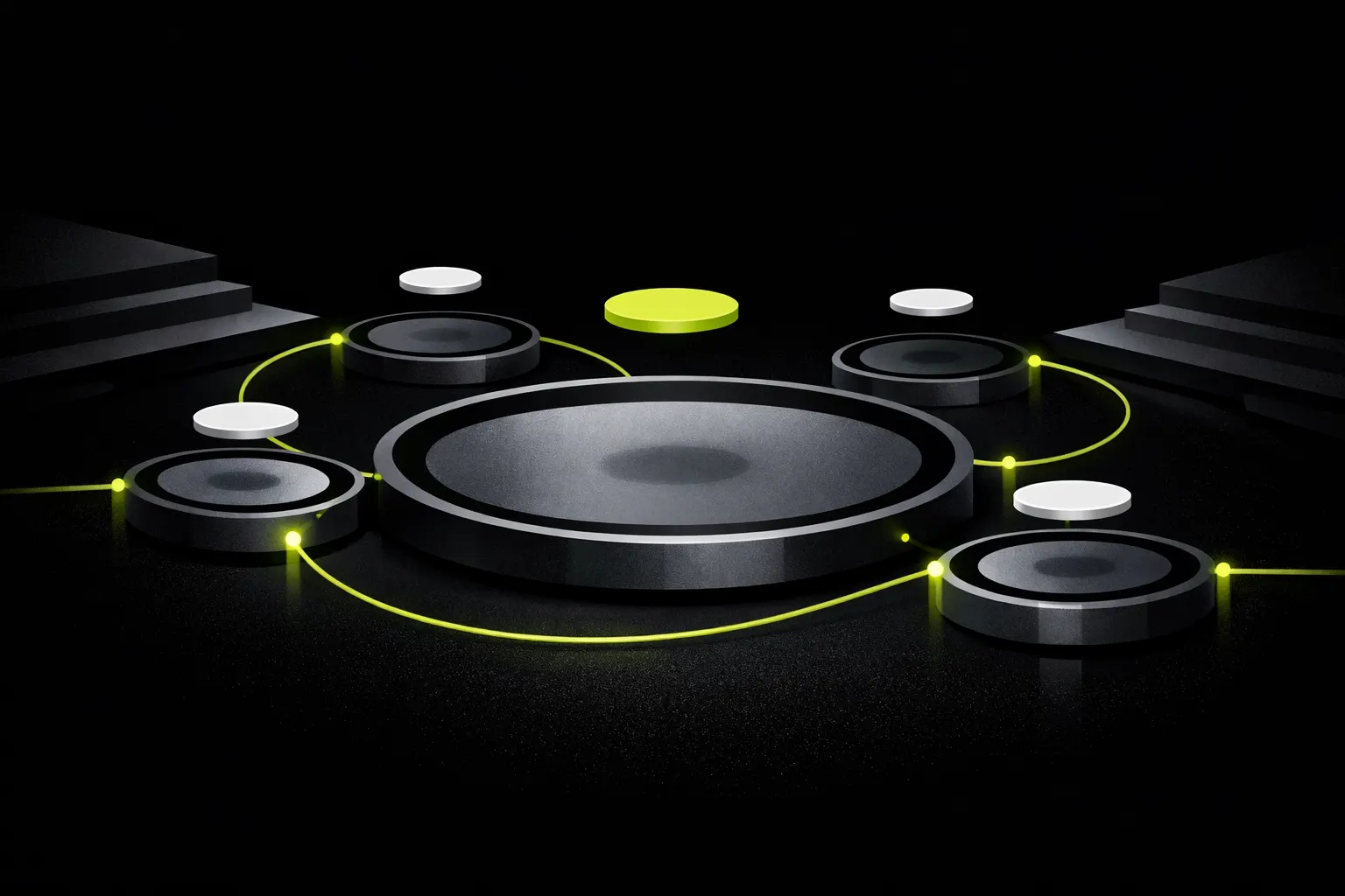 An abstract scene shows large and small glowing pools connected across a dark network, suggesting differences in market depth.