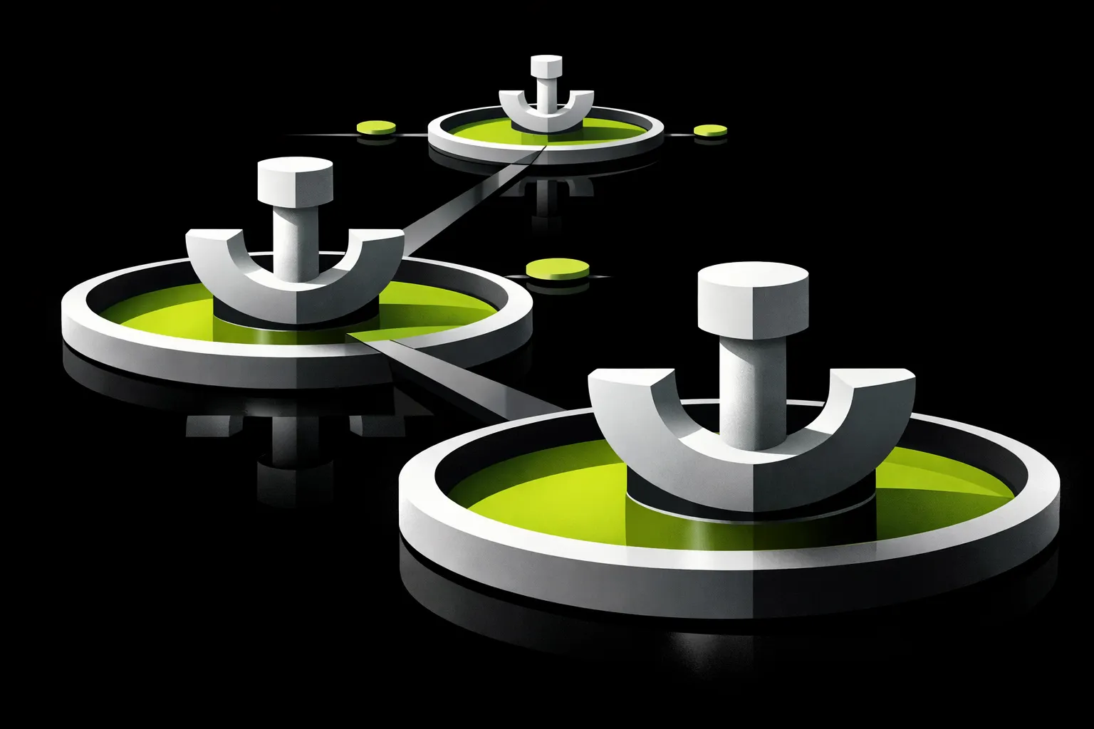 An abstract illustration shows three large stable basins connected by smaller channels.
