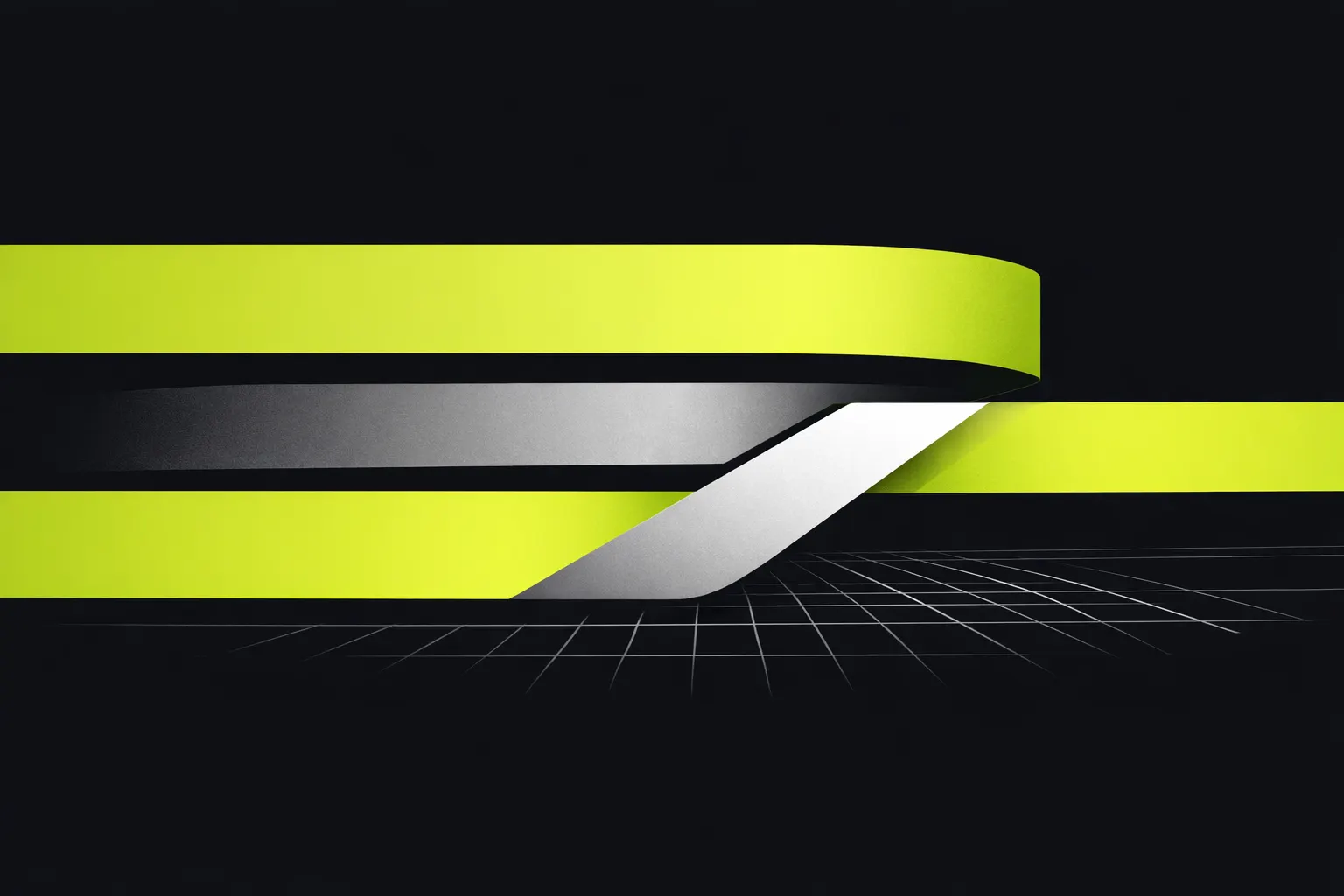 Two large horizontal bands dominate an abstract flow diagram while a smaller third band enters from the side.