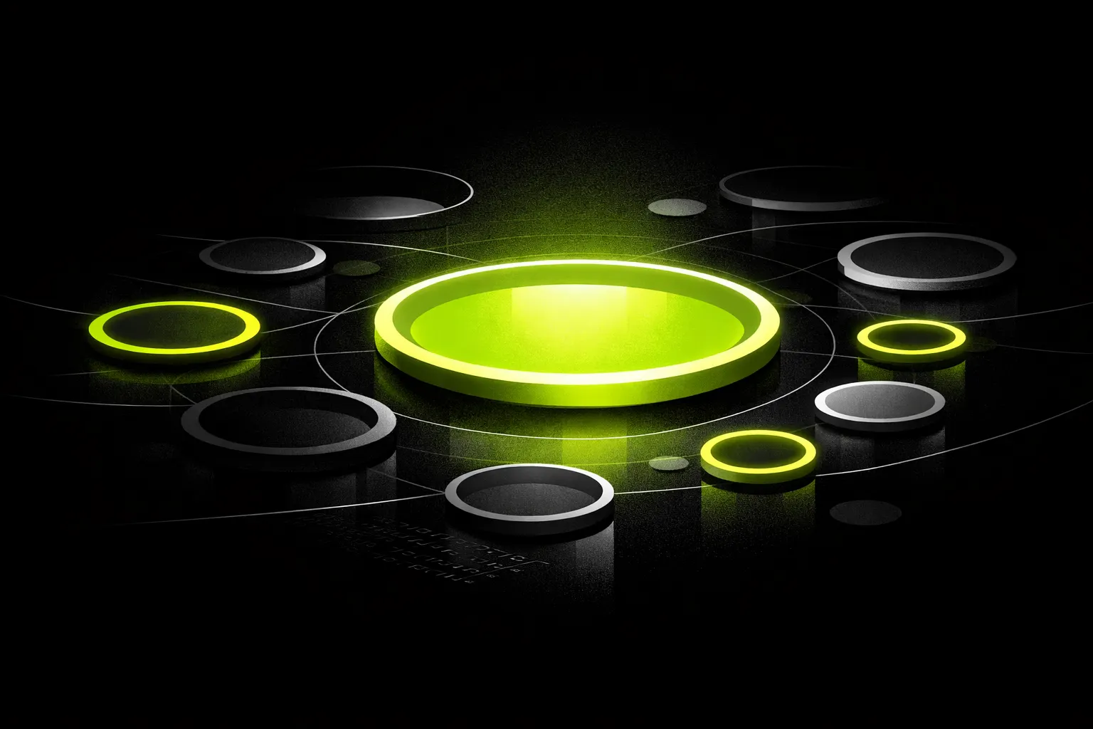 An abstract field of circular pools shows one large illuminated pool surrounded by many smaller newly formed pools.