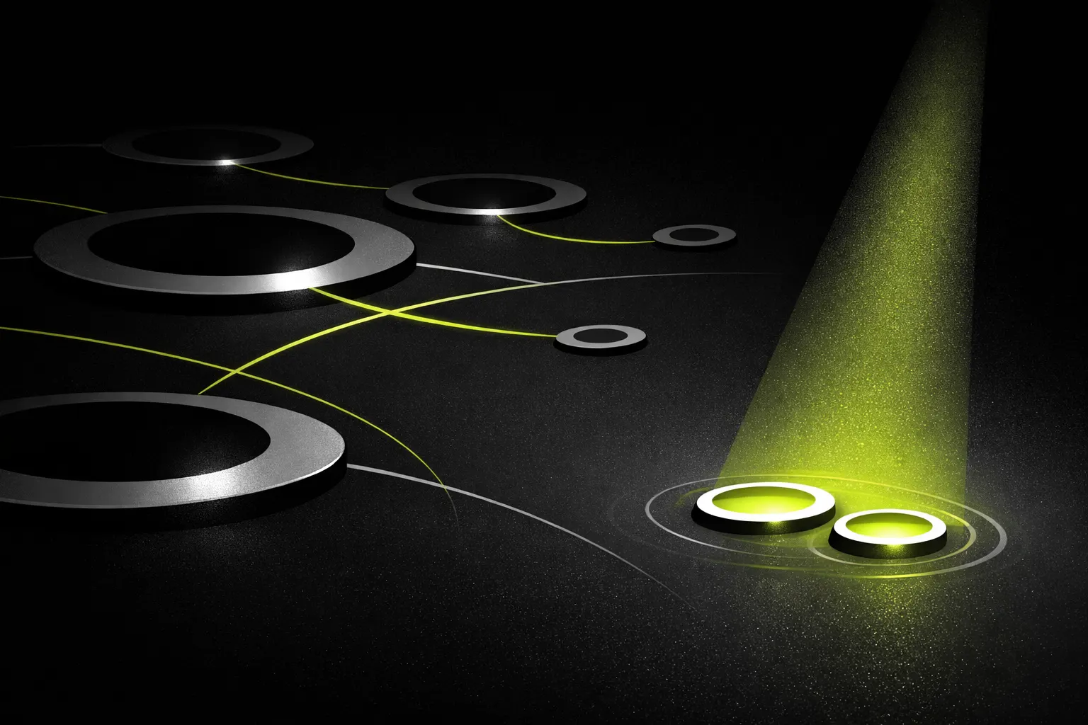 An abstract image shows several new circular pools of light connected by thin glowing paths on a dark background.