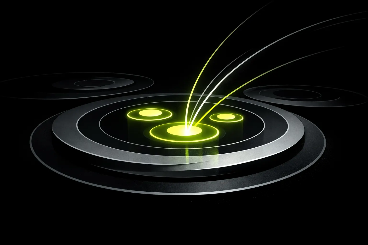 An abstract scene shows several bright liquidity pools opening on a dark grid, with the newest pools attracting the most motion.