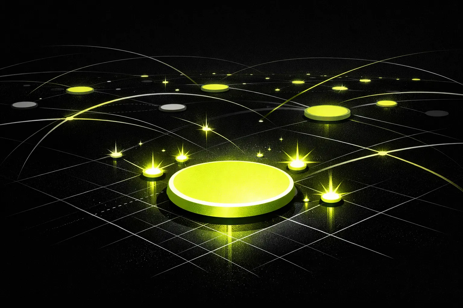 An abstract network of glowing liquidity pools shows several newly lit nodes around a larger central pool.
