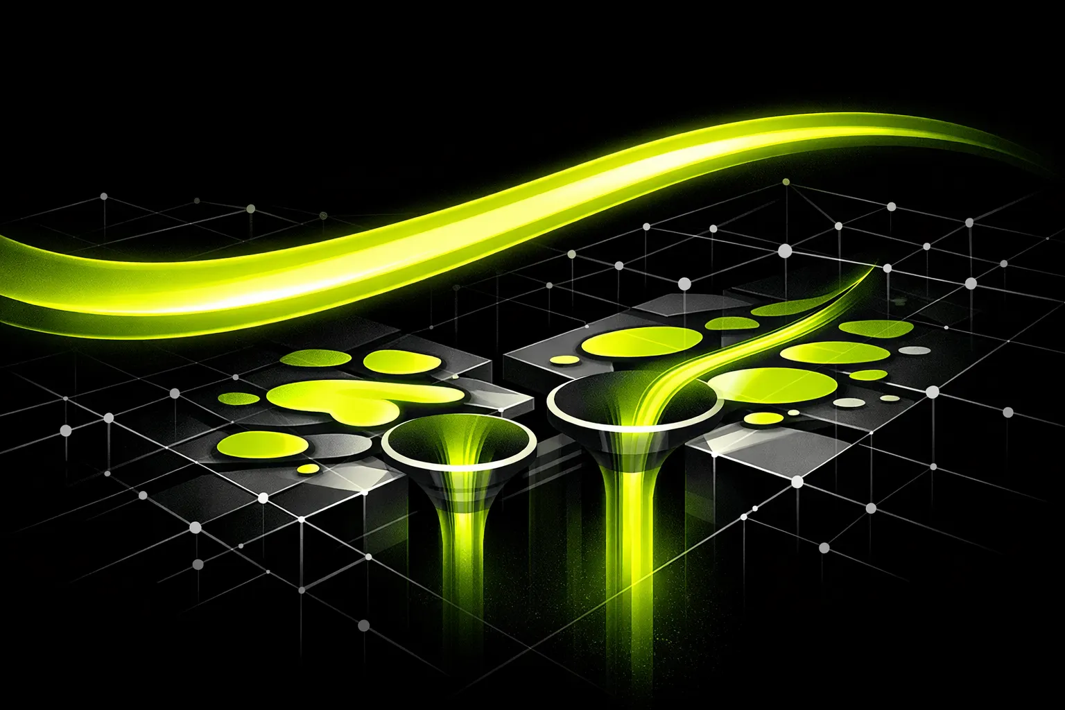 An abstract scene shows two separate flow paths, one suggesting network fuel and the other pooled trading liquidity.